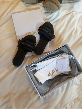 Dior Black Logo Strap Slide Sandals